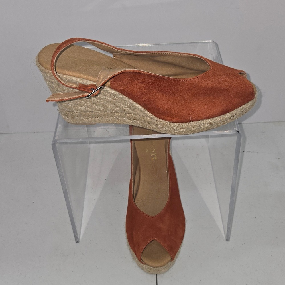Paseart ADN-A443 Orange Suede Espadrille Wedge Sandals Spain EU 38 US 7.5 Womens